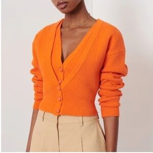 Derek Lam 10 Crosby Women’s Arden‎ Orange Double Layer Crop Cardigan Sweater XS